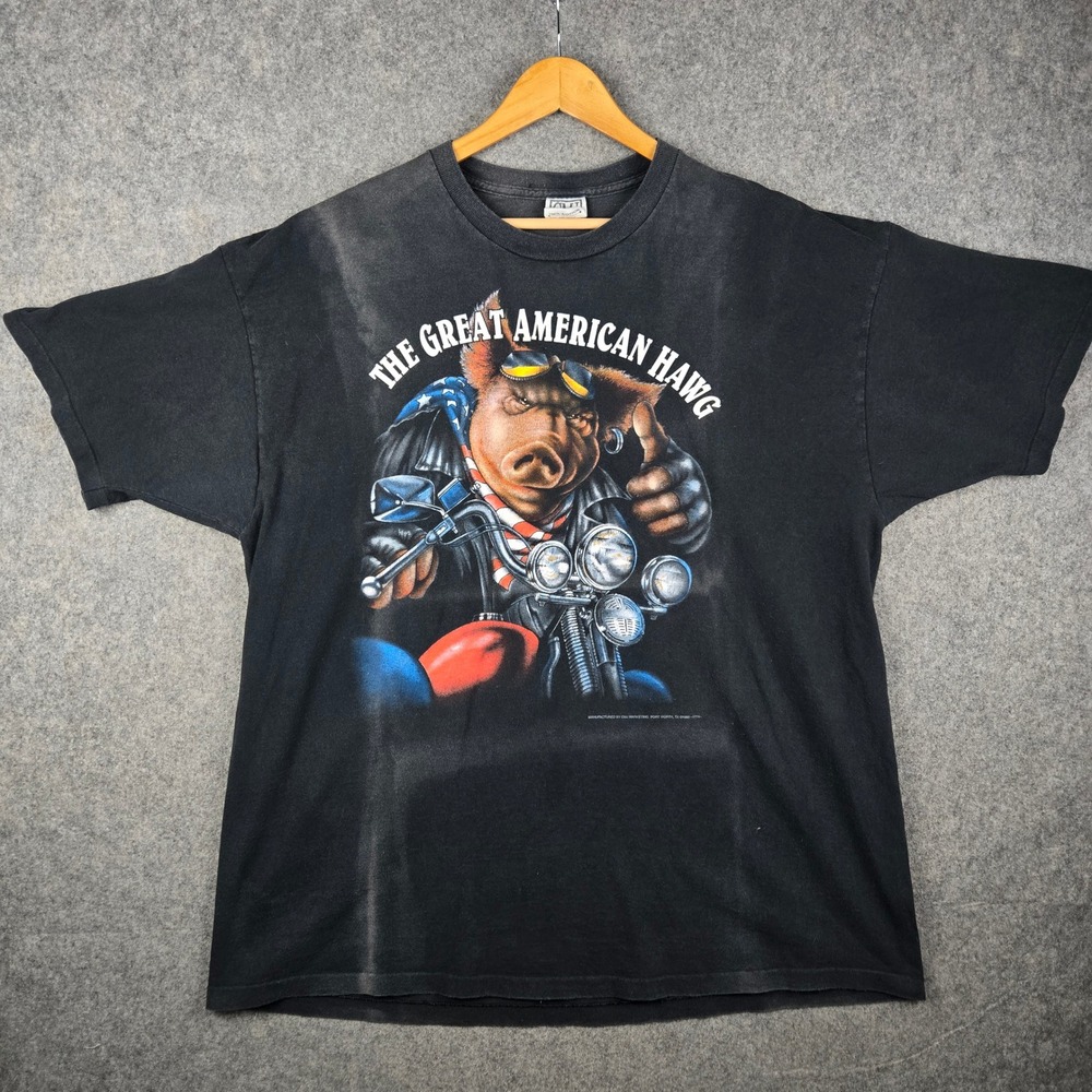 Vintage The Great American Hawg T Shirt Mens XXL Faded Black Las Vegas Eagle 90s